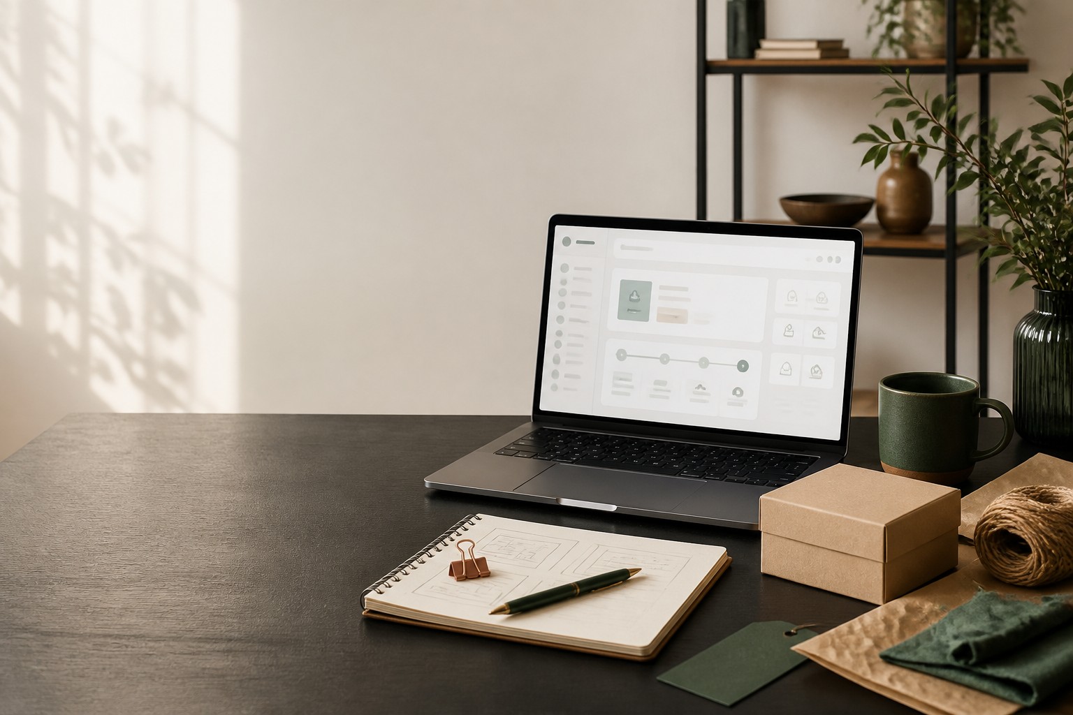 Espacio de trabajo organizado para planificar una tienda online